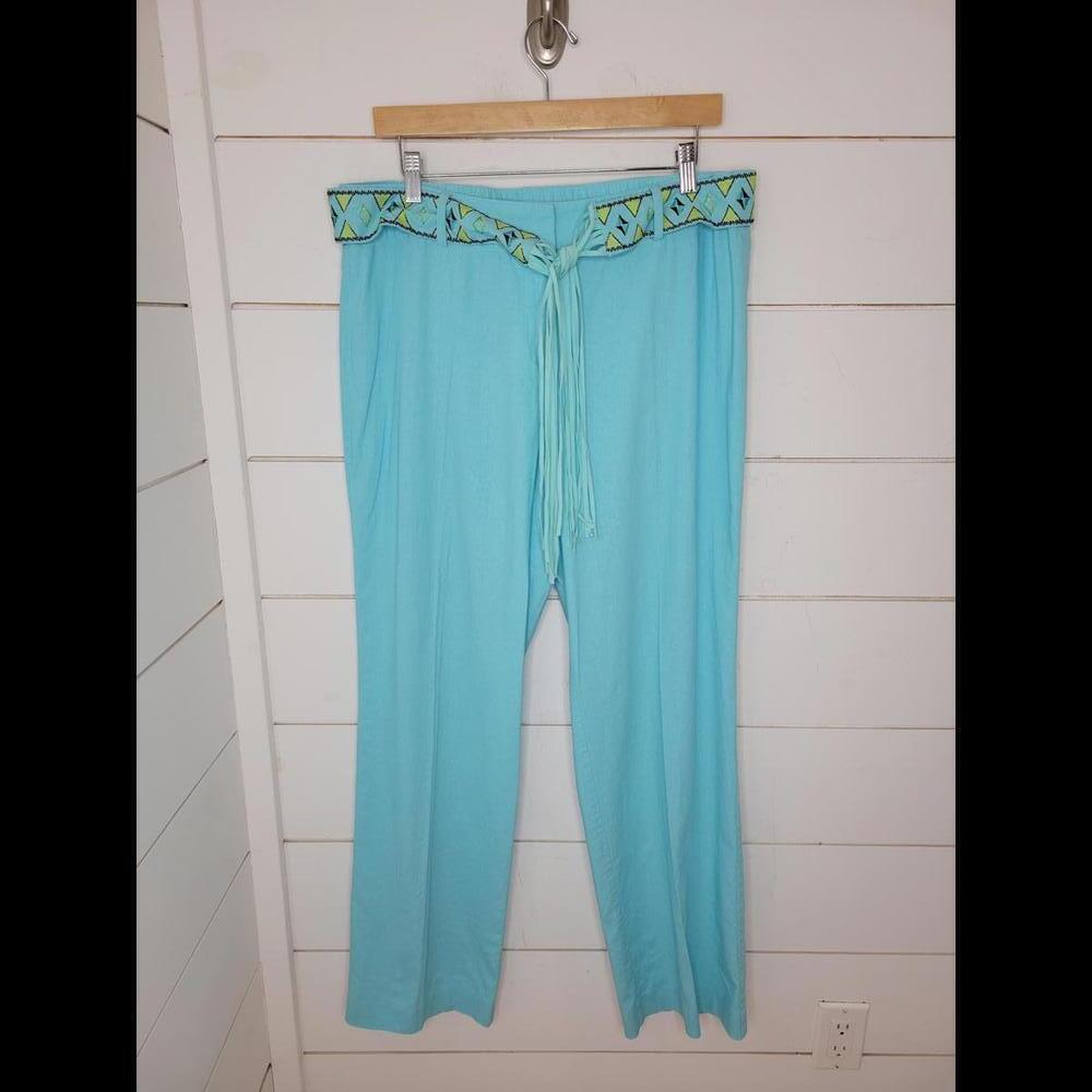 NWOT Studio JPR size 16 blue linen blend pants with embroidered belt